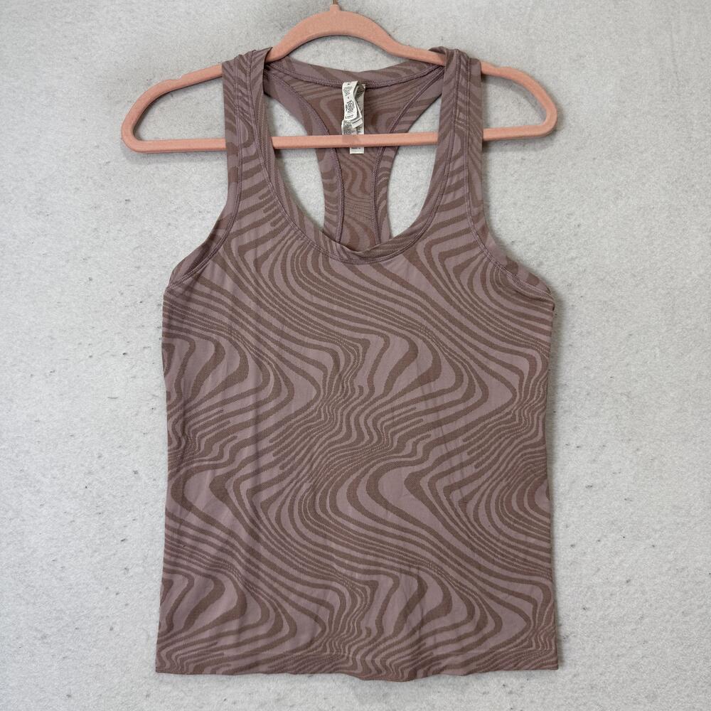 Athleta Tank Top Womens Medium Brown Scoop Neck Racerback Animal Print Yoga Gym